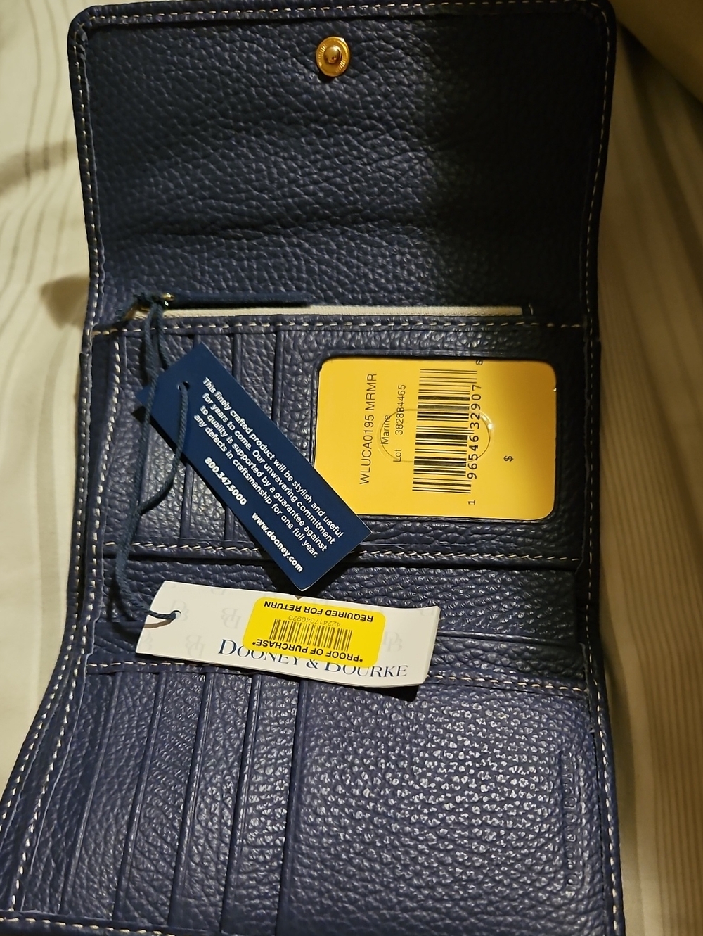 Dooney & Bourke Navy Pebbled Leather Trifold Card & Key Holder